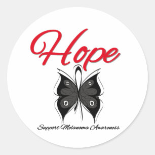 Pegatina Redonda Melanoma Hope Butterfly Ribbon