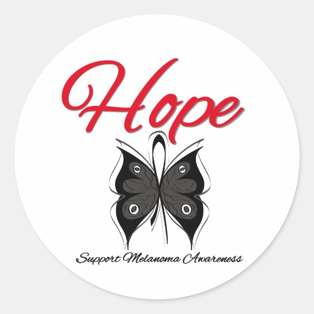 Pegatina Redonda Melanoma Hope Butterfly Ribbon (Anverso)