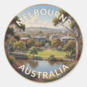 Pegatina Redonda Melbourne Australia paisaje urbano ribereño