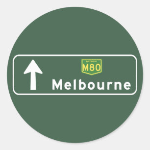 Pegatina Redonda Melbourne, Australia Road Rótulo