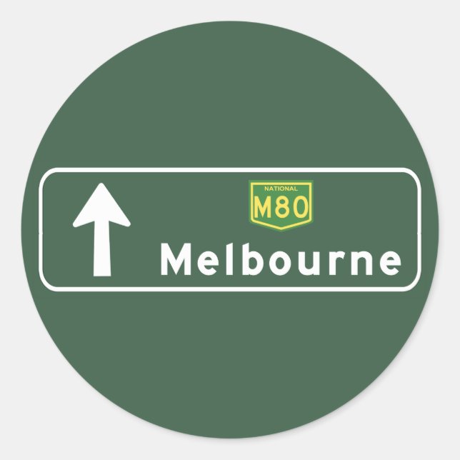 Pegatina Redonda Melbourne, Australia Road Rótulo (Anverso)