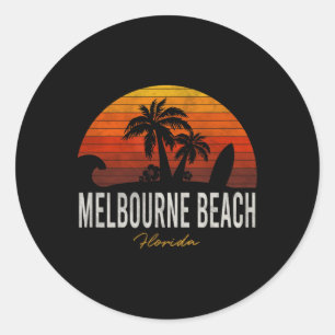 Pegatina Redonda Melbourne Beach Florida Fl Palms Vacation Surf Sun