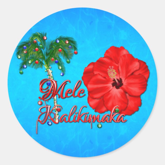 Pegatina Redonda Mele Kalikimaka (Anverso)