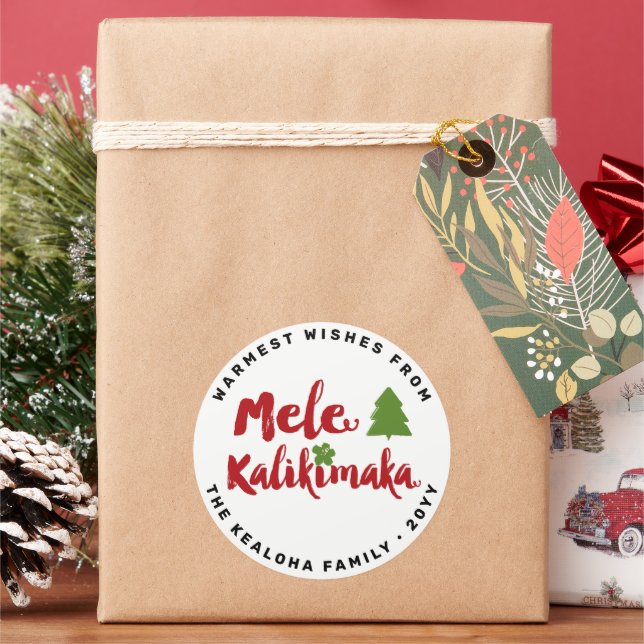 Pegatina Redonda Mele Kalikimaka Brush Script Árbol de Navidad mode (Vacaciones)