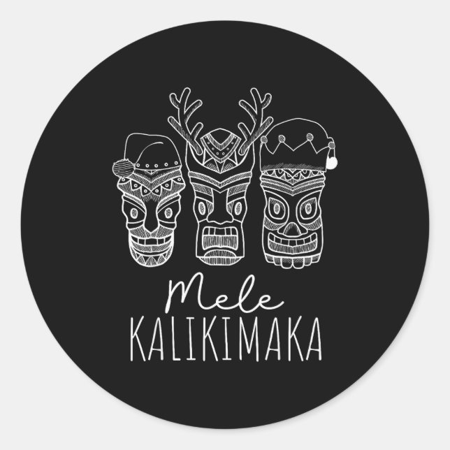 Pegatina Redonda Mele Kalikimaka Christmas Hawaiian Santa Tiki Mask (Anverso)