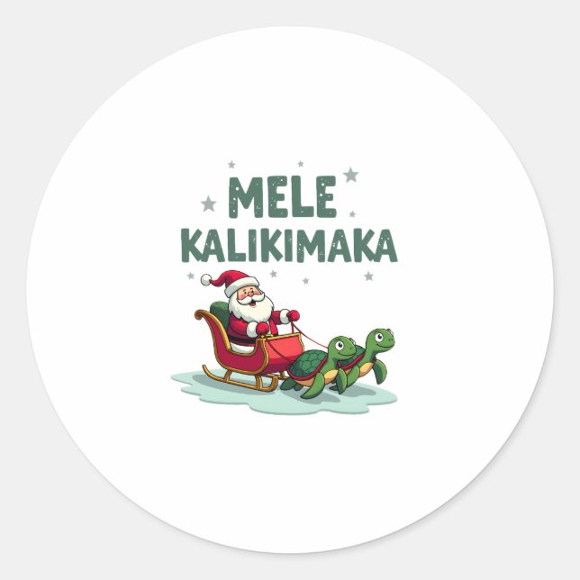 Pegatina Redonda Mele Kalikimaka Christmas Shirt � Santa Sleigh Sea (Anverso)