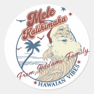 Pegatina Redonda Mele Kalikimaka Feliz Navidad Hawái