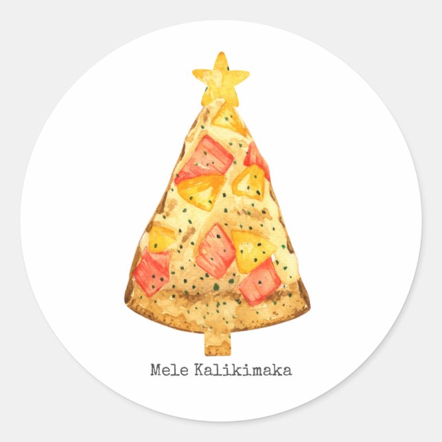 Pegatina Redonda Mele Kalikimaka Feliz Navidad Hawái Pizza (Anverso)