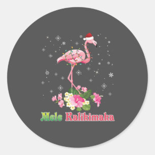 Pegatina Redonda Mele Kalikimaka Flamingo Santa Christmas Merry