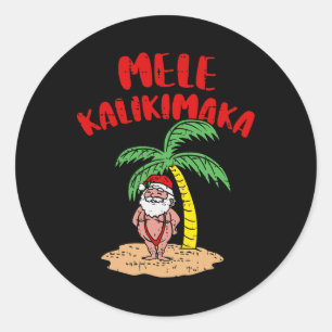 Pegatina Redonda Mele Kalikimaka Guay Santa Swimsuit Hawaii Merry