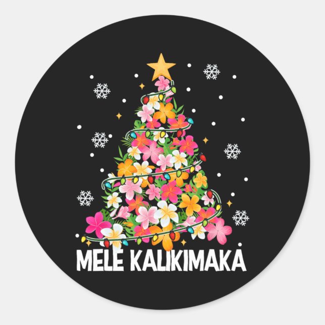 Pegatina Redonda Mele Kalikimaka Hawaii Navidades hawaianos Navidad (Anverso)