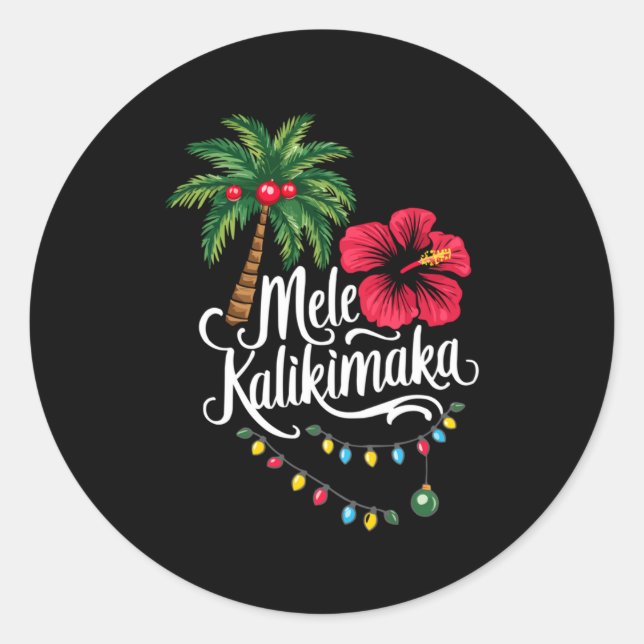 Pegatina Redonda Mele Kalikimaka Hawaii Santa Hawaiian Merry Christ (Anverso)