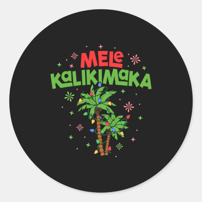 Pegatina Redonda Mele Kalikimaka Hawaiian Christmas Palm Tree Light (Anverso)
