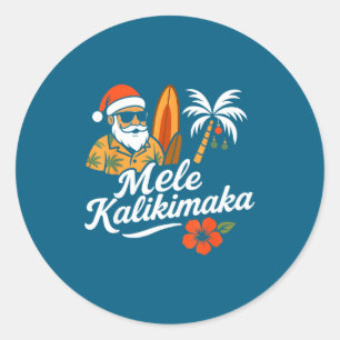 Pegatina Redonda Mele Kalikimaka Navidad Hawaiana Gorro de Santa Ha