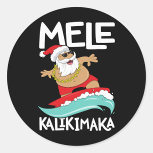 Pegatina Redonda Mele Kalikimaka Navidad Hawaiana Surf Hawaiano 