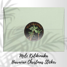 Pegatina Redonda Mele Kalikimaka Navidades de palmeras Hawaii Black