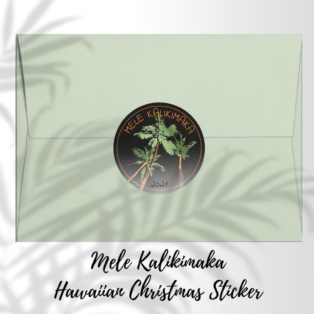 Pegatina Redonda Mele Kalikimaka Navidades de palmeras Hawaii Black (Subido por el creador)