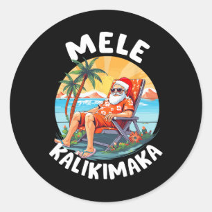 Pegatina Redonda Mele Kalikimaka Navidades Hawai Sunba En Hawaii