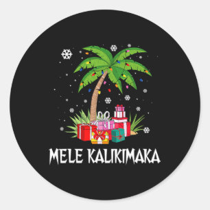 Pegatina Redonda Mele Kalikimaka Navidades hawaianos Palm Tree Fami