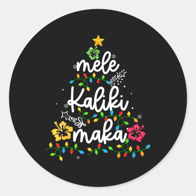 Pegatina Redonda Mele Kalikimaka Navidades hawaianos tropicales (Anverso)