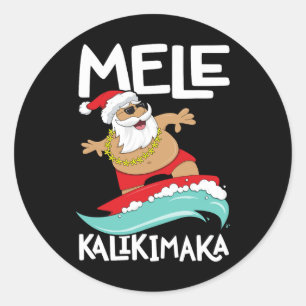 Pegatina Redonda Mele Kalikimaka Navidades Hawaii Surfing