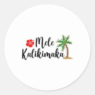 Pegatina Redonda Mele Kalikimaka Navidades Playa Aloha Fiesta Hawai