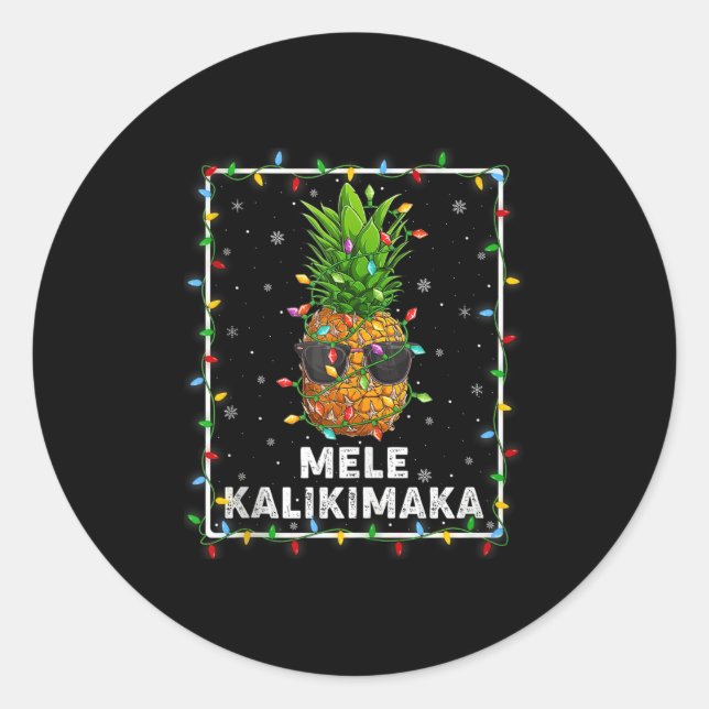 Pegatina Redonda Mele Kalikimaka Ne Xmas Lights Hawaiian Christmas  (Anverso)