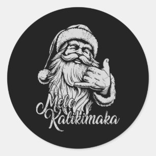 Pegatina Redonda Mele Kalikimaka Papá Noel Navidad Hawaiano Haw