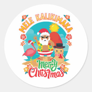 Pegatina Redonda Mele Kalikimaka para una brillante Navidad hawaian