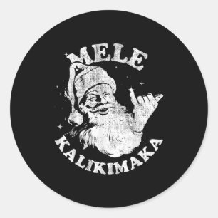 Pegatina Redonda Mele Kalikimaka Retro Hawái Santa Aloha Navidad