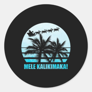 Pegatina Redonda Mele Kalikimaka Retro Hawaiano Navidad Familia Va