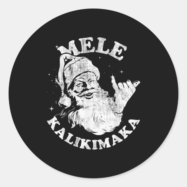 Pegatina Redonda Mele Kalikimaka Retro Hawaii Santa Aloha Christmas (Anverso)