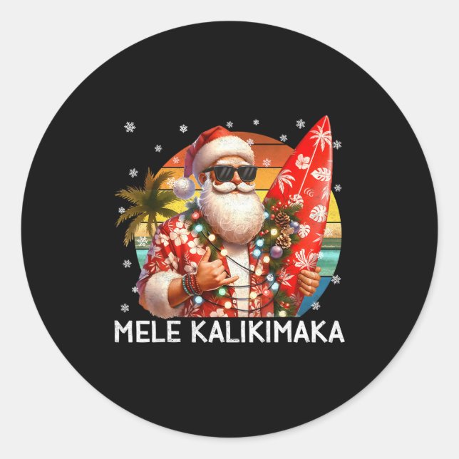 Pegatina Redonda Mele Kalikimaka Retro Santa Rock On Pjs Christmas  (Anverso)