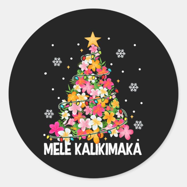 Pegatina Redonda Mele Kalikimaka Tro, Árbol de Navidad floral hawai (Anverso)
