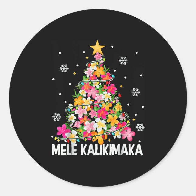 Pegatina Redonda Mele Kalikimaka Tro, Árbol de Navidad floral hawai (Anverso)