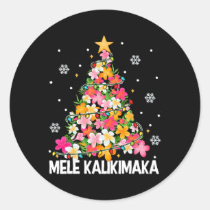Pegatina Redonda Mele Kalikimaka Tro, Árbol de Navidad floral hawai