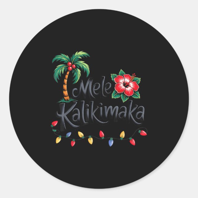 Pegatina Redonda Mele Kalikimaka Trocal Christmas Hawaiian Xmas Fam (Anverso)