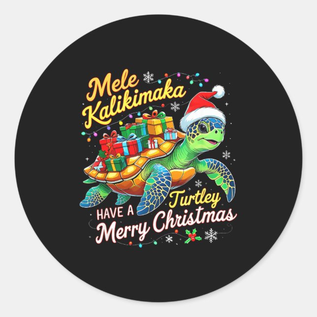 Pegatina Redonda Mele Kalikimaka Turtley Have A Merry Christmas  (Anverso)