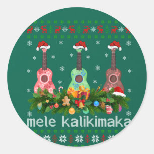Pegatina Redonda Mele Kalikimaka Ukulele Guitar Gift Ugly Ukulele