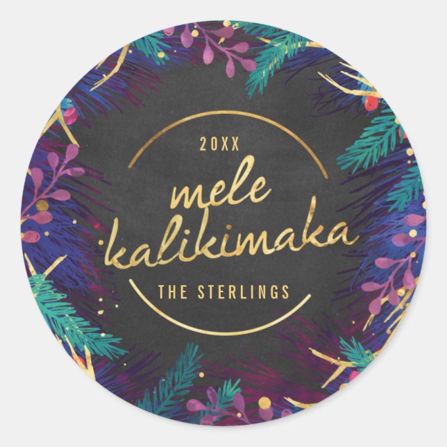 Pegatina Redonda Mele Kalikmaka Merry Botanicals Holiday Clas de re (Anverso)