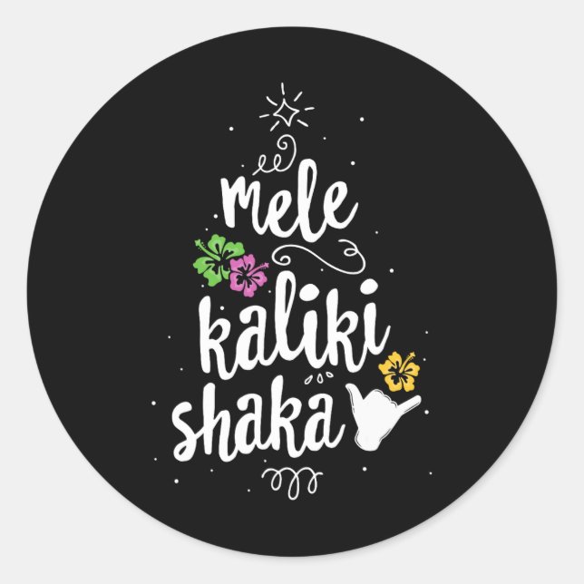 Pegatina Redonda Mele Kalki Shaka Hawaii Árbol de Navidad Kalikimak (Anverso)