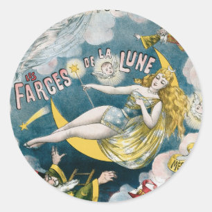 Pegatina Redonda Melies ~ Acto mágico mago mago mago francés