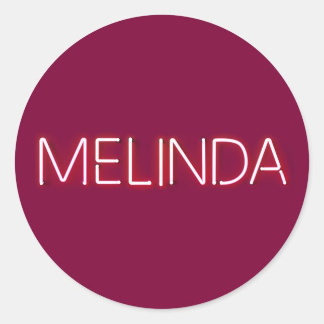 Pegatina Redonda Melinda en luces de neón brillantes (Anverso)
