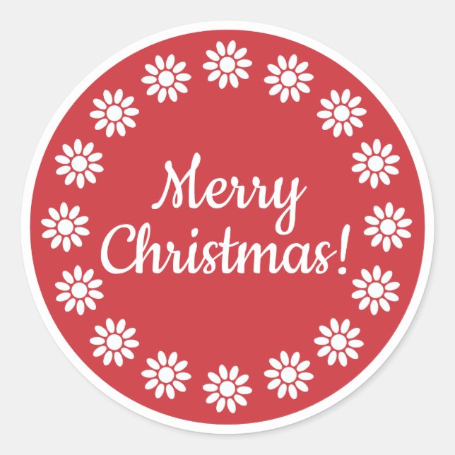Pegatina Redonda Mellow Geo Flowers -red white Merry Christmas +rim (Anverso)