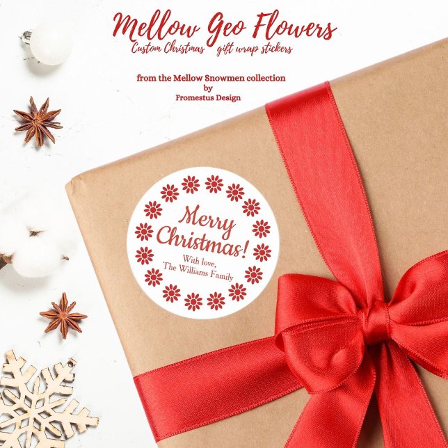 Pegatina Redonda Mellow Geo Flowers - white red custom Christmas. (Subido por el creador)