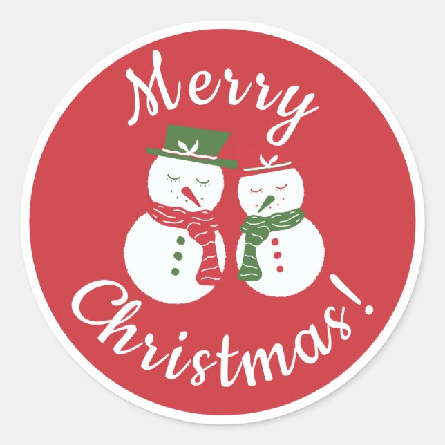 Pegatina Redonda Mellow Snowmen - Xmas red and green custom + rim. (Anverso)