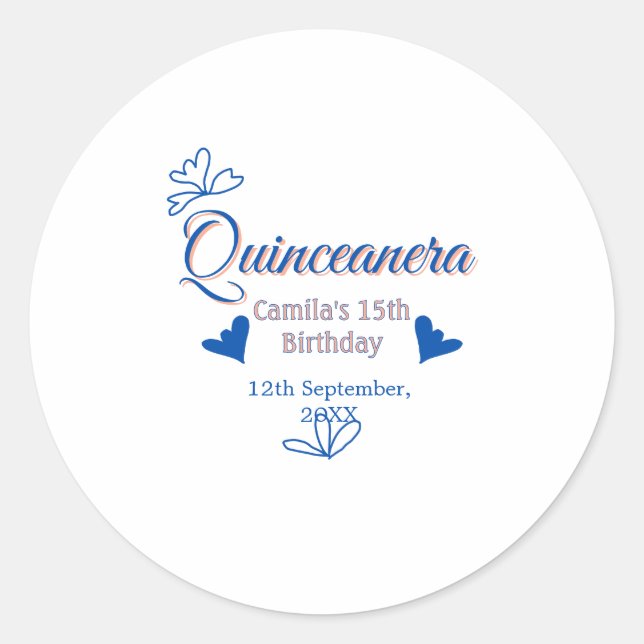 Pegatina Redonda Melocotón azul quinceanera 15º cumpleaños méxico r (Anverso)