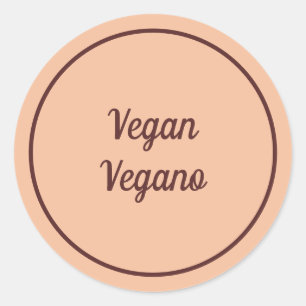 Pegatina Redonda Melocotón Bilingüe Vegano Simple