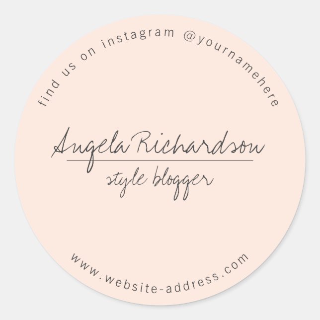 Pegatina Redonda Melocotón Manuscrito Único Minimalista (Anverso)