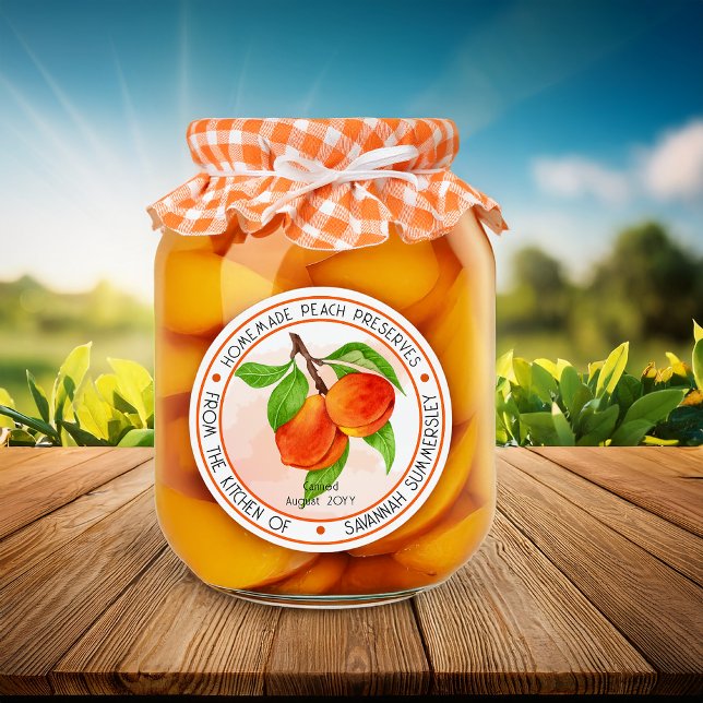 Pegatina Redonda Melocotones de melocotón de verano dulce (Sweet Summer Peaches Peach Preserves Canning PAPER Classic Round Sticker)